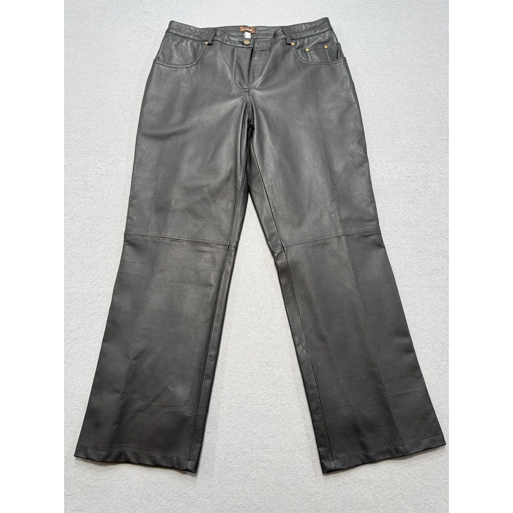 Danier Leather Pants Women's 8 Black Straight Leg Classic Fit Mid Rise‎ Trousers